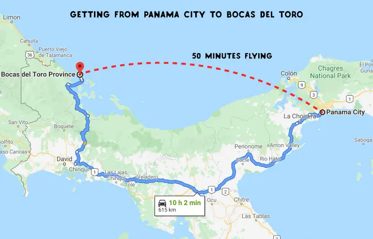 How to get from Panama City to Bocas del Toro Map