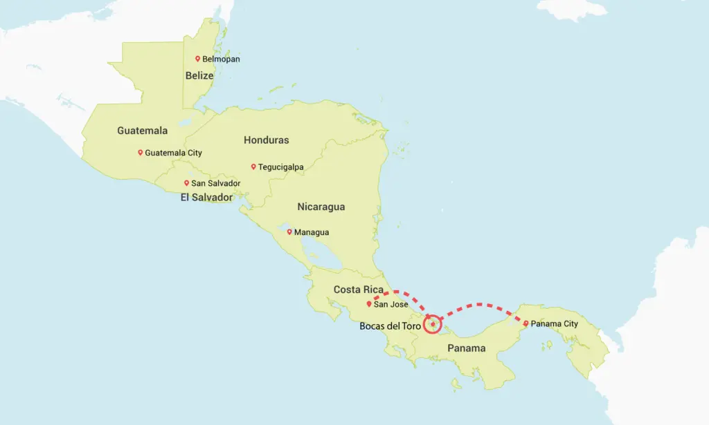 How to get to Bocas del Toro from Panama City and San Jose Map
