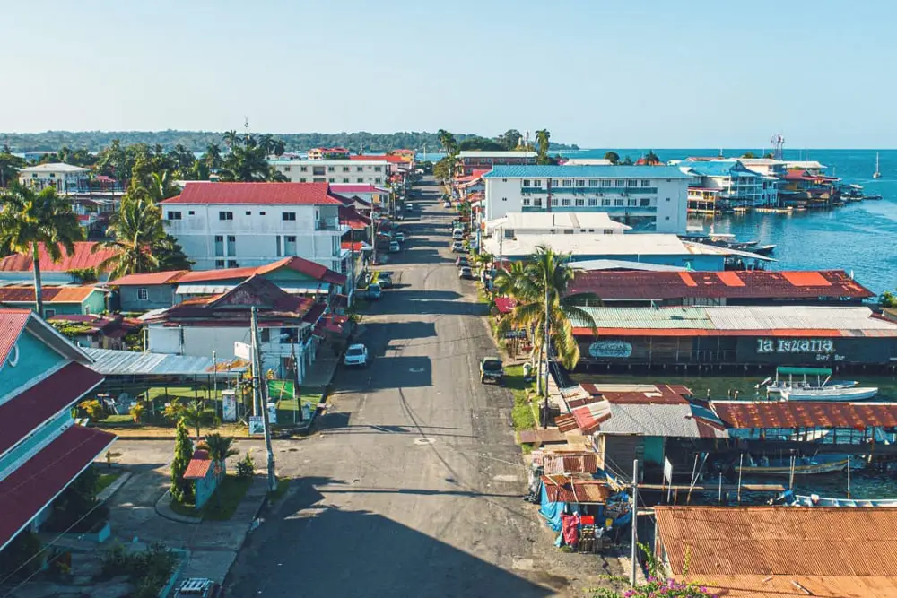 A drone view of the empty streets of Bocas del Toro during the Covid-19 Pandemic.