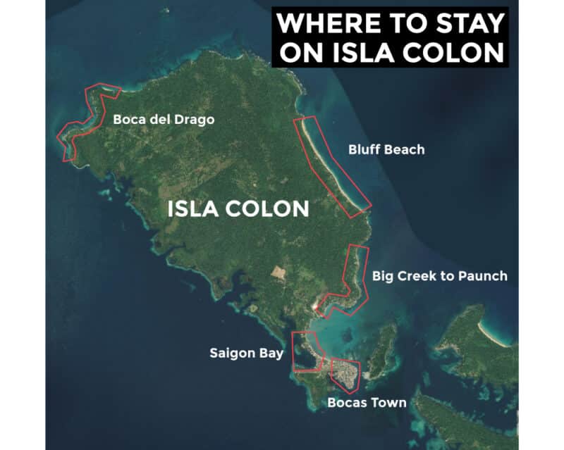 map of where to stay in bocas del toro on isla colon
