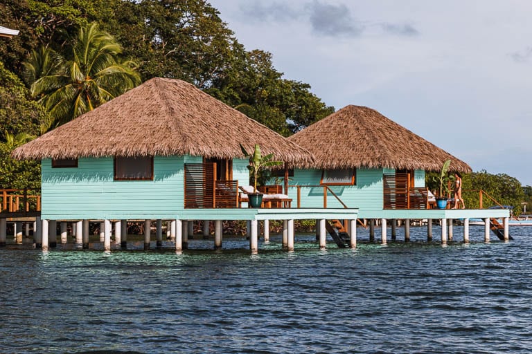 a side angle of the Sol Bungalows overwater bungalows in Bocas del Toro, Panama.