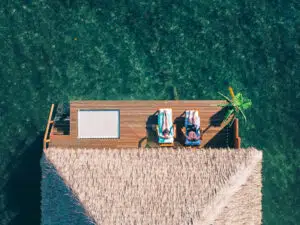 Drone view of the Sol Bungalows Overwater Bungalows in Panama