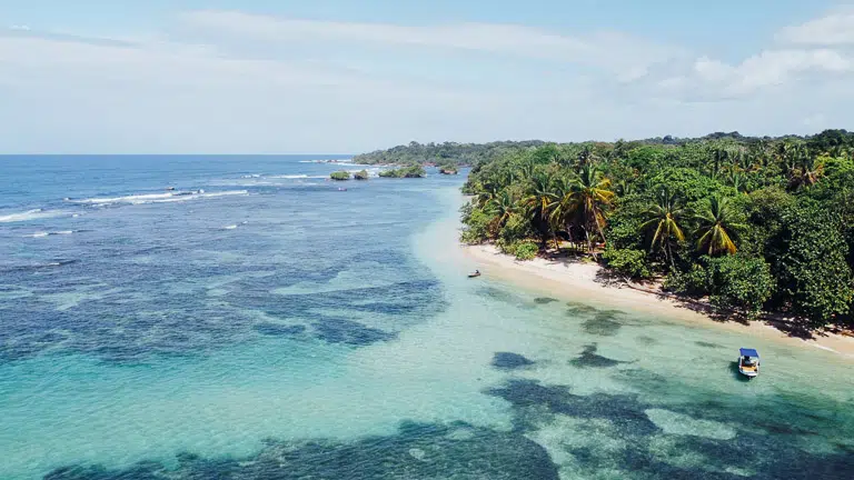 Polo Beach on Isla Bastimentos is the best beach to visit in Bocas del Toro for its calm waters and lush surrounding jungle.