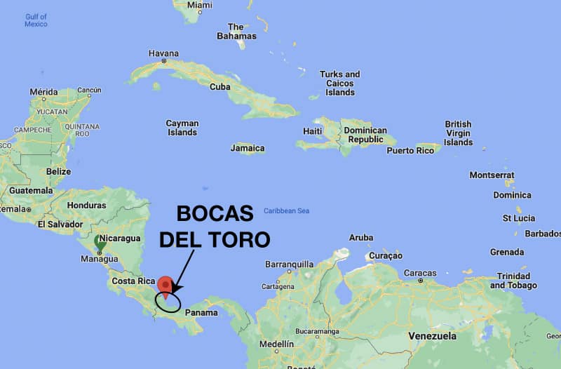 map of bocas del toro in the Caribbean region