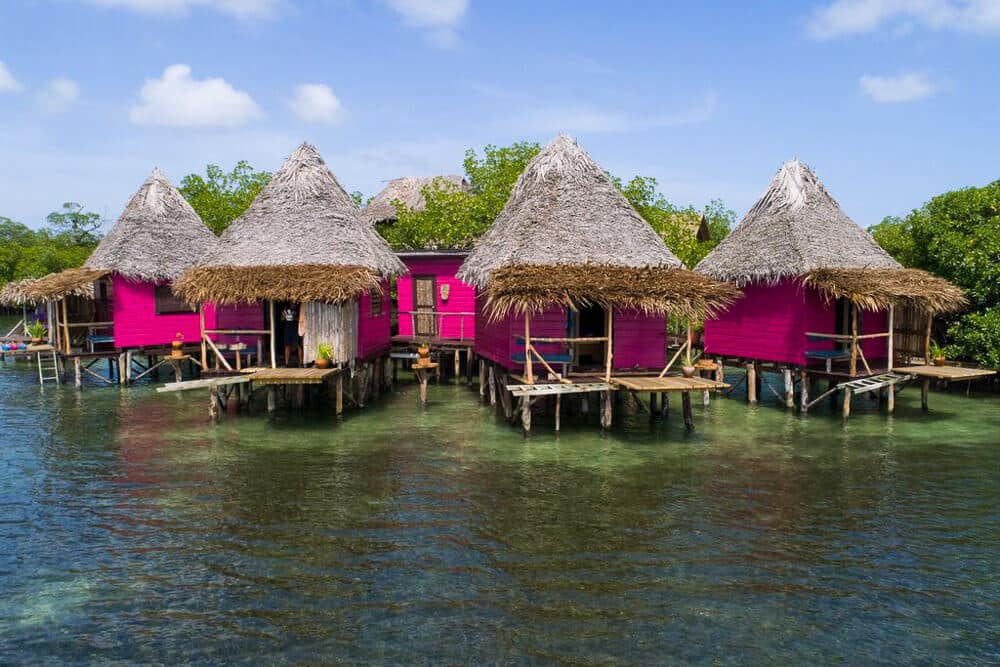 urraca private island has pink bungalows near costa rica