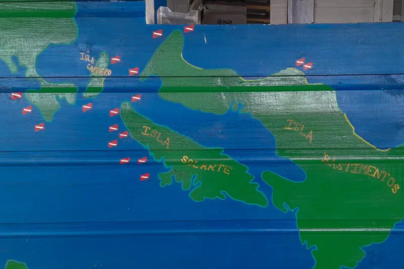 Map of the Dive Spots of Bocas del Toro, from Panama Dive School