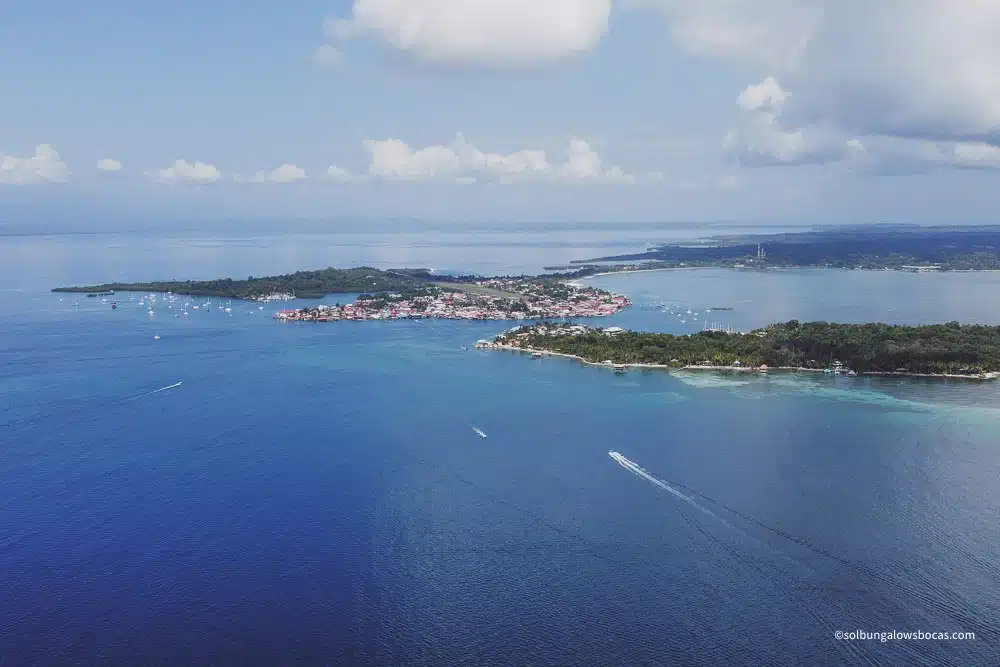 Isla Colon, Bocas Town, and Isla Carenero are shown from a Drone.