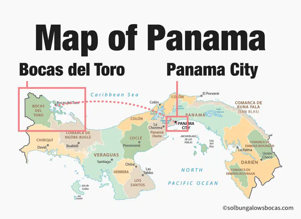Map of Panama highlighting Panama City and Bocas del Toro.