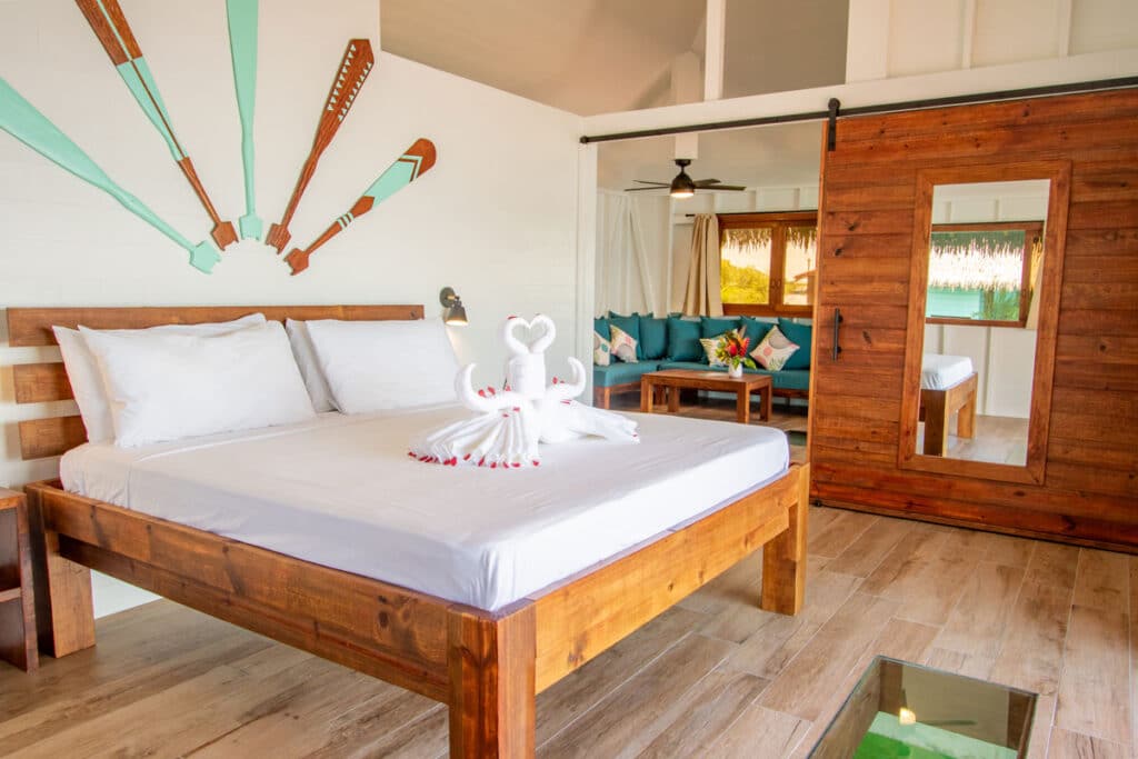 Spacious rooms hide locally made details and glass floors that highlight the culture and ecosystems of Bocas del Toro.